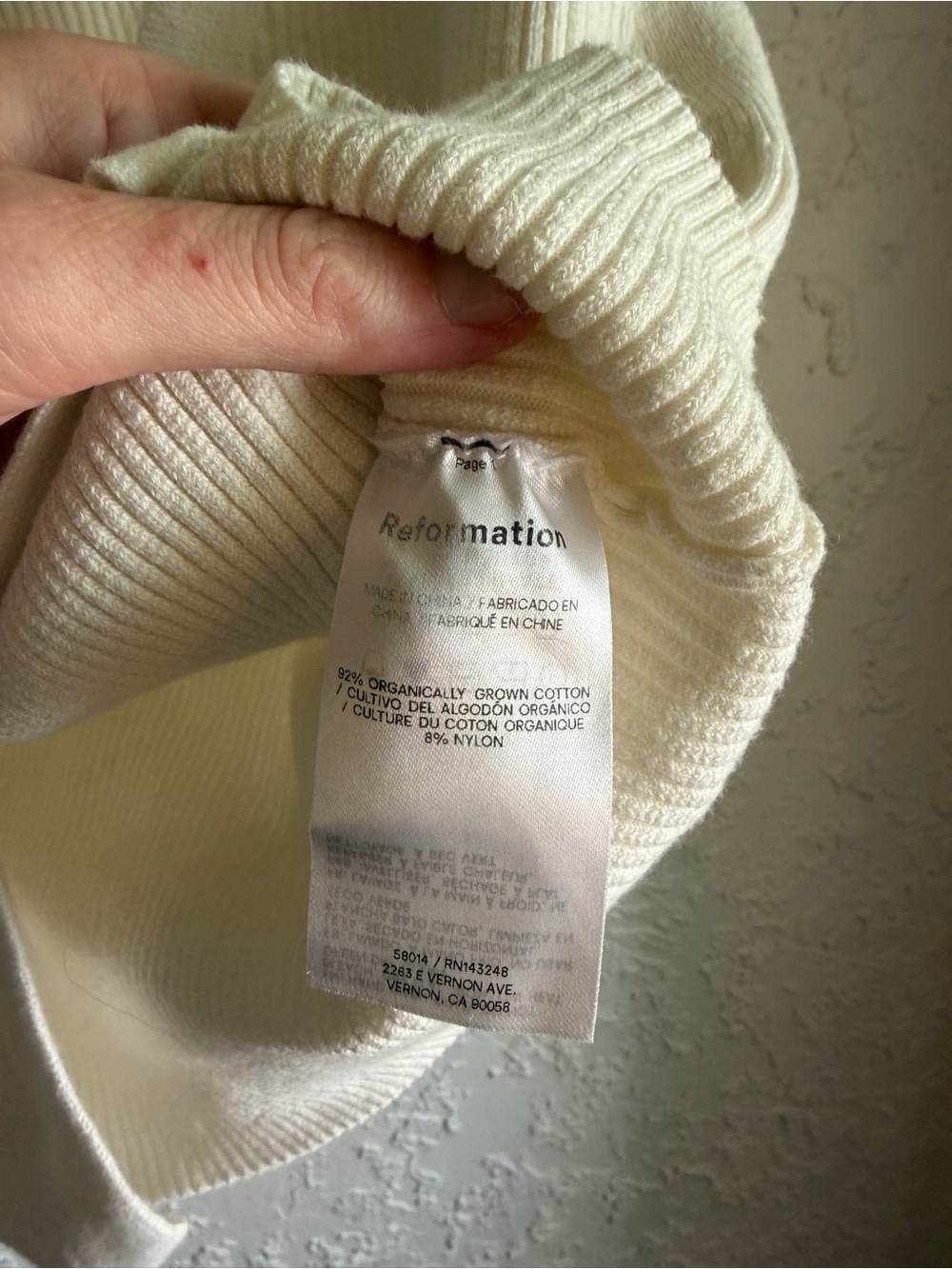 Reformation Cream Ribbed Hook-Front Crop Tank - Picture 6 of 6